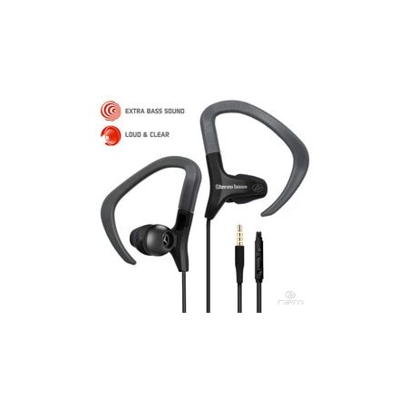 Cable Wholesale Sport Over-Ear Clip Earbuds featuring microphone with play/pause/call controls and slide 5002-213BK